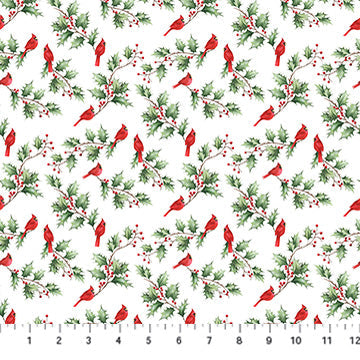NC Cardinal & Holly White Multi - Holly Jolly