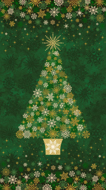 O' Christmas Tree Shimmer Tree Panel Green Multi Cotton Fabric Panel 24" x 43"
