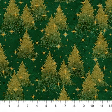 O' Christmas Tree Shimmer Trees Dark Green Multi 44"/45" Cotton Fabric Per Yard