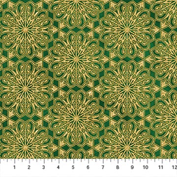 O' Christmas Tree Shimmer Medallions Green Multi 44"/45" Cotton Fabric Per Yard