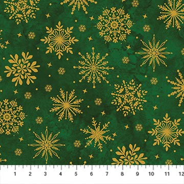 O' Christmas Tree Shimmer Snowflakes Green Multi 44"/45" Cotton Fabric Per Yard