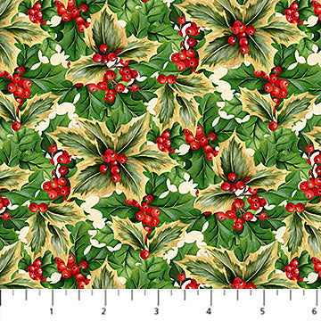 Deck The Halls Holly Multi Beige Multi 44"/45" Cotton Fabric Per Yard