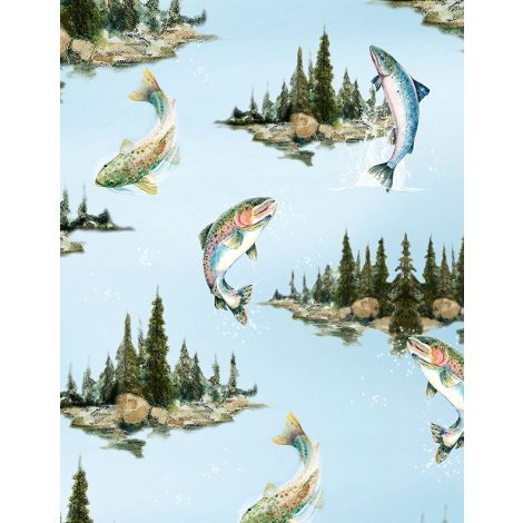 WP Lake Scenic with Fish Light Blue - Reeled In