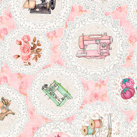 Pink Sewing Doilies Sew Shabby Chic Cotton 44"/45" Fabric Per Yard