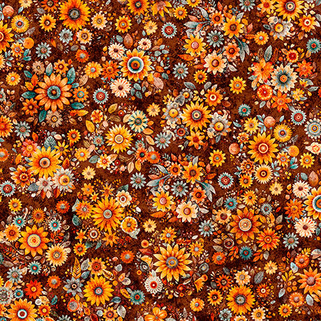 Burnt Umber Fall Bouquets Harvest Hollow 44"/45" Cotton Fabric Per Yard