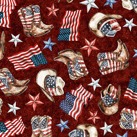 American Country American Cowboy Brick 44"/45" Cotton Fabric Per Yard