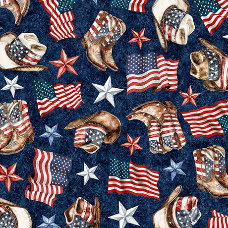 American Country American Cowboy Navy 44"/45" Cotton Fabric Per Yard