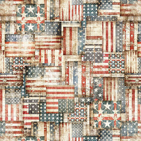 American Country Flag Patchwork Cream 44"/45" Cotton Fabric Per Yard