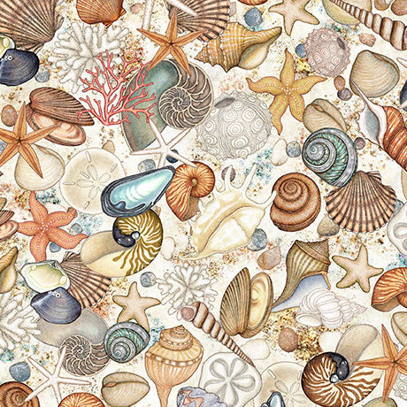 NAUTICUS SHELLS CREAM 44"/45" Fabric Per Yard