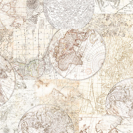 NAUTICUS MAP TONAL BIRCH 44"/45" Fabric Per Yard