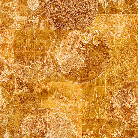NAUTICUS MAP TONAL HONEY 44"/45" Fabric Per Yard