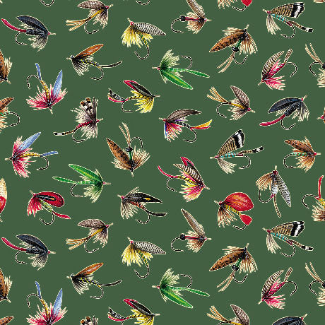 The Lure Of Fishing Fishing Lures Green 44"/45" Cotton Fabric Per Yard