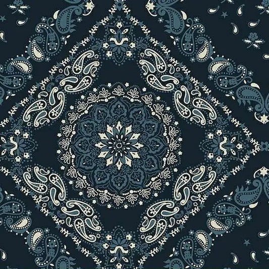 Blue Navy Bandana Wideback Cotton Fabric Per Yard