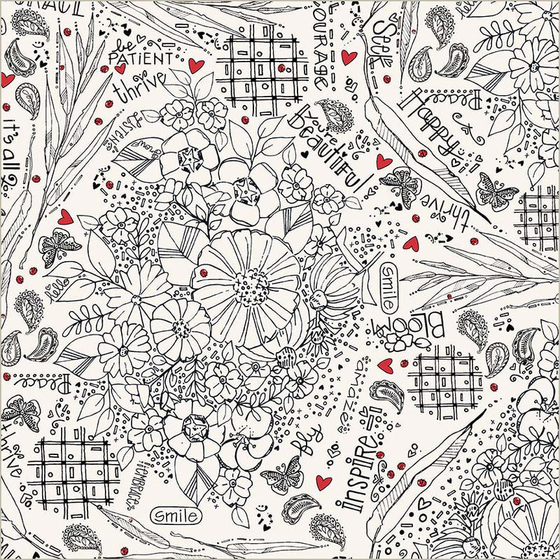 White Blooming Doodles 108" Cotton Fabric Per Yard