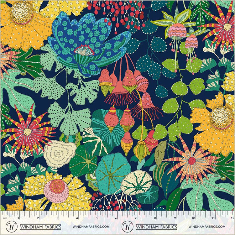 Sunshine Peony Park Indigo High Density Cotton 44"/45" Fabric Per Yard