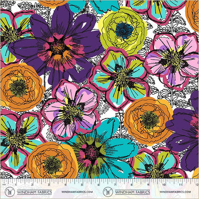 Winding Road Flower Fields White Cotton Wideback Fabric per yard
