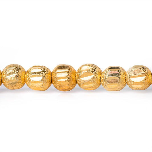 5mm 22kt Gold Plated Brass Stardust Diamond Cut Round Beads, 8 inch, 43 beads