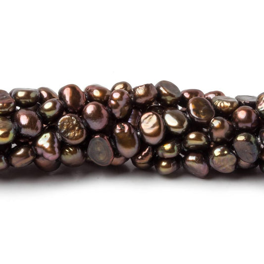 5mm Copperish Green Baroque Pearls, 15 inch