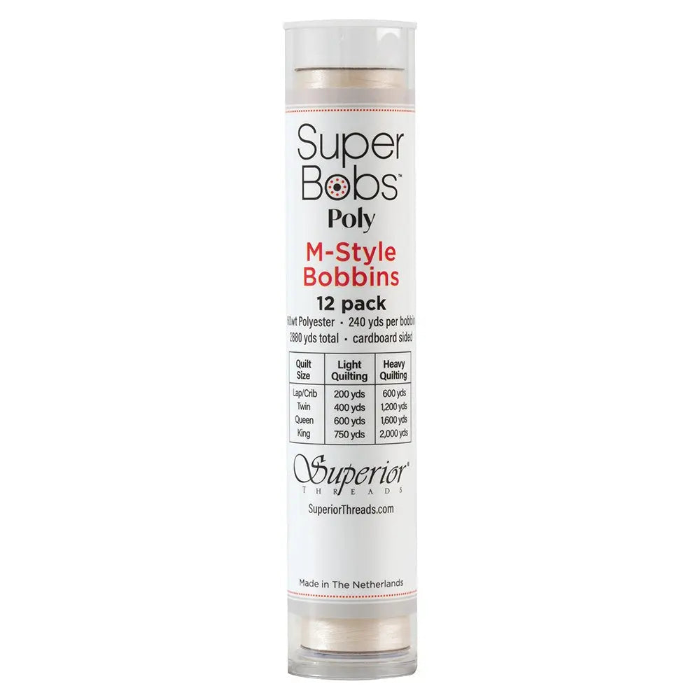 Super Bobs Poly #655 Off White (M-Style) 12 pack pre-wound bobbins