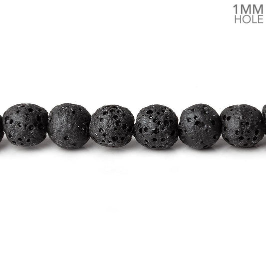 6mm Black Lava Rock plain rounds waxed 16 inch 64 beads