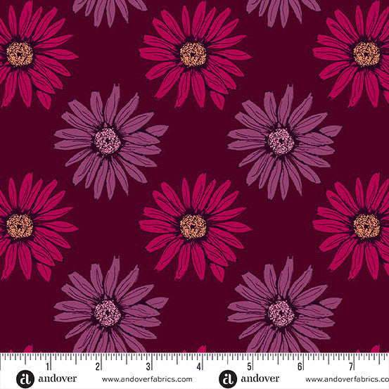Nancy Rink Mystic Meadow Daisy Red 108" Cotton Wideback Fabric (2 5/8 yard pack)