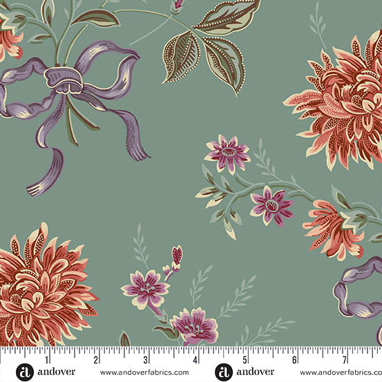 Teal Autumn Bouquet  108" Cotton Wideback Fabric per yard