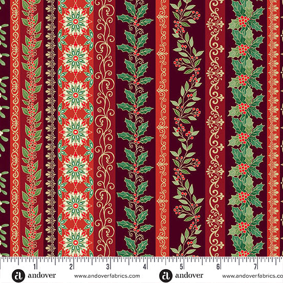 Adorn Garland Stripe Burgundy 44"/45" Cotton Fabric Per Yard