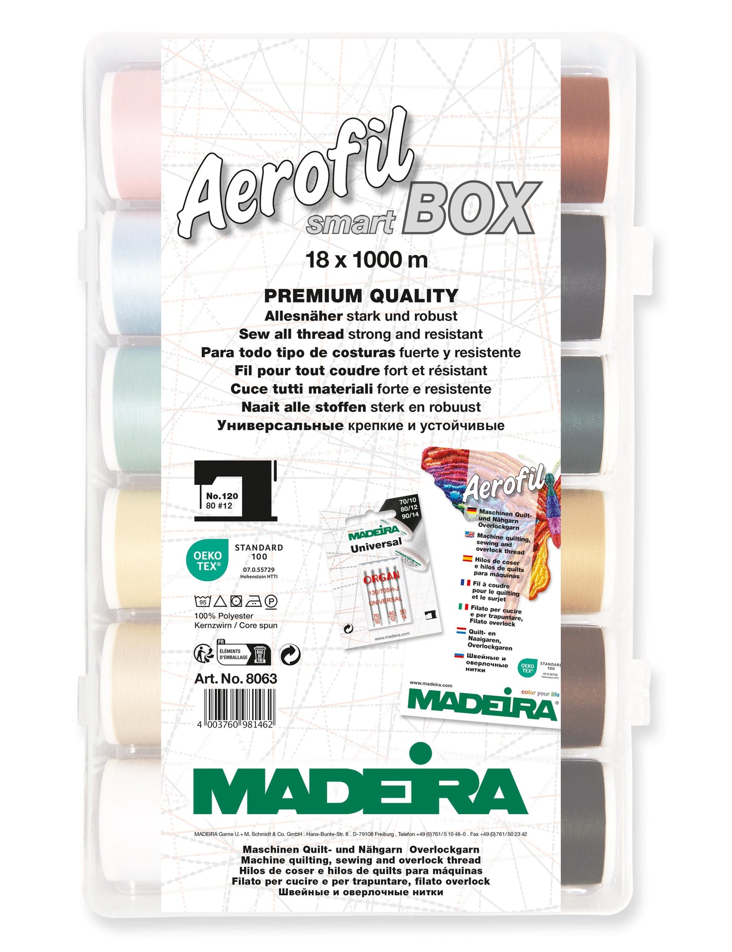 Aerofil 120 – Smart Box, 1100-yard (1000m) Spools, 18 Colors