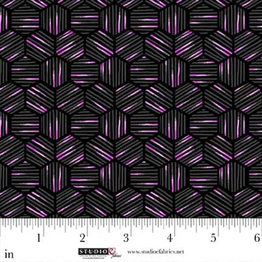 Black Mini Hexies 44"/45" Cotton Fabric Per Yard