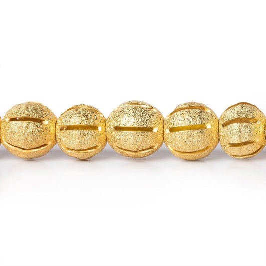 8mm 22kt Gold Plated Brass Stardust Striped Round Beads, 8 inch, 28 beads