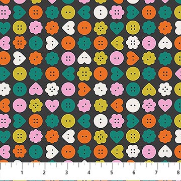 Bits And Bobs Buttons Black 44"/45" Cotton Fabric Per Yard