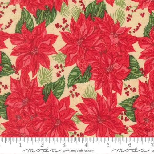 Holiday Cheer Natural Vintage Poinsettia Florals 44"/45" Cotton Fabric Per Yard