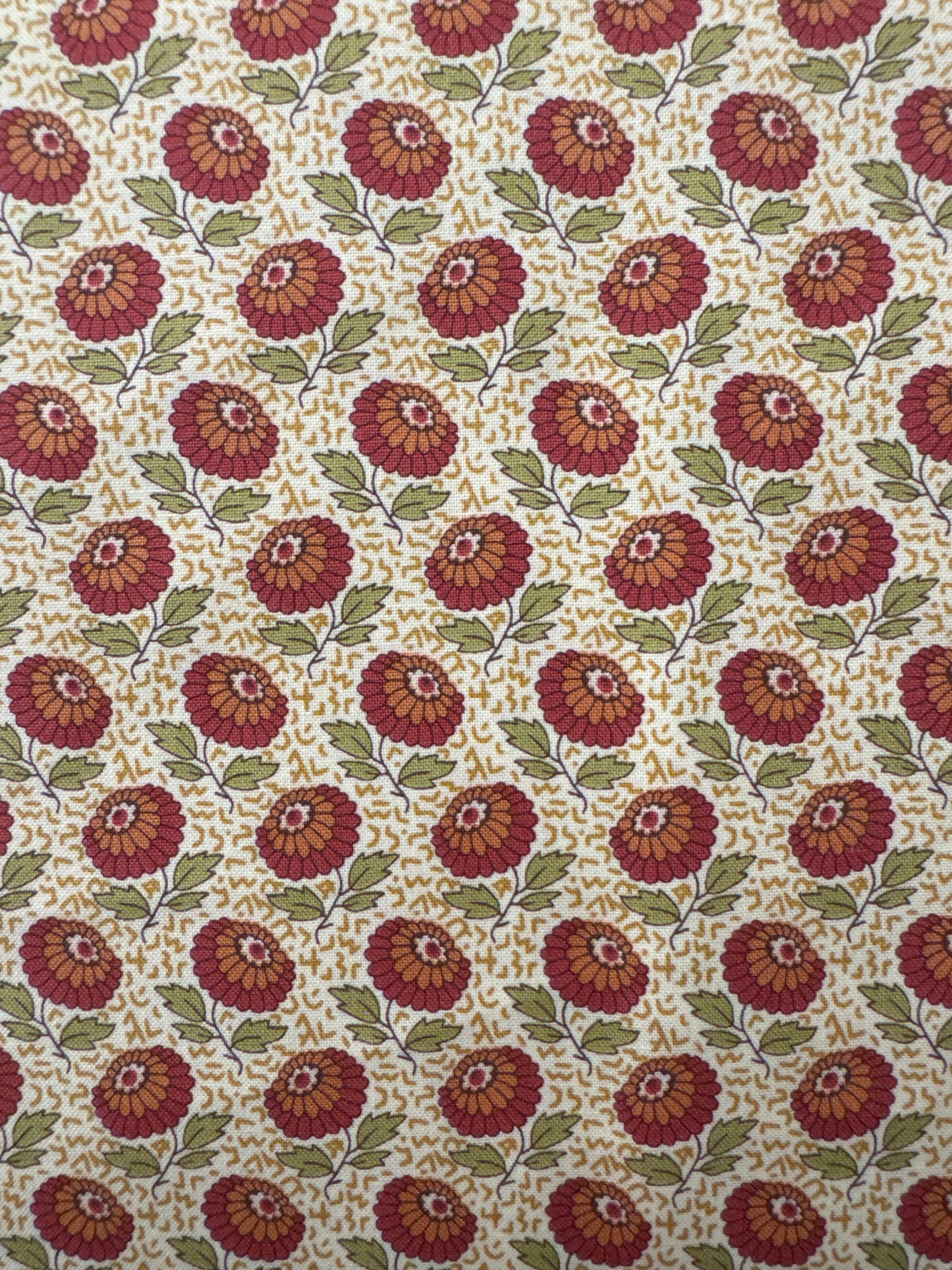 AN Autumn Woods Red Flowers on Cream