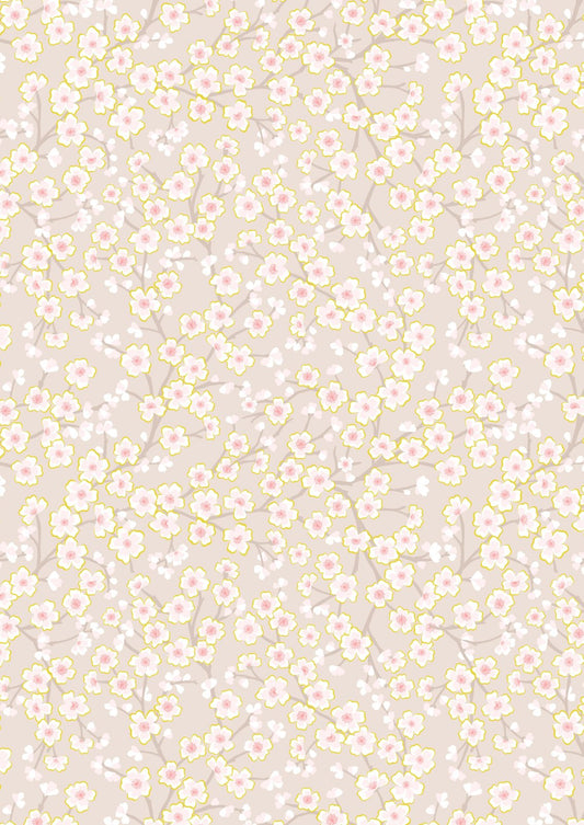 LI Sakura Neutral, Pink Flowers, Gold Metallic A923A