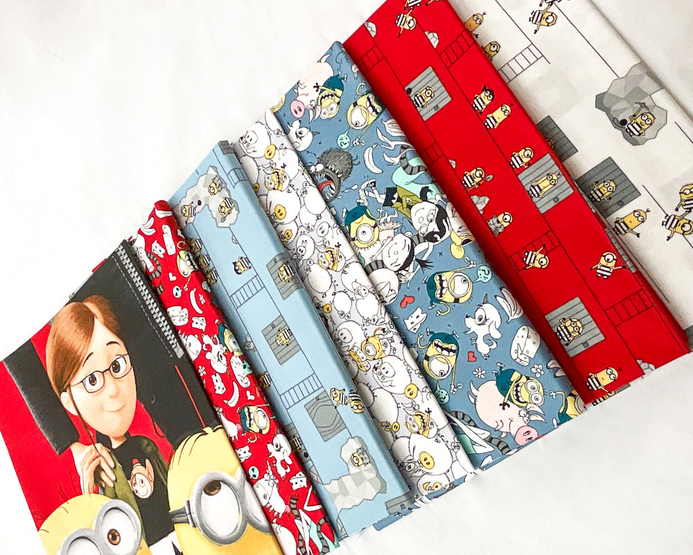 Boundless Best Family Ever Minions Quilt Kit including pattern and fabrics for top/binding - 5 1/2 yards of fabric