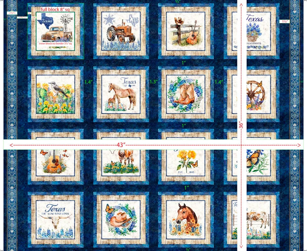 ATXSH Minky Texas Icons Picture Patches Navy 44"/45" Fabric Per Yard