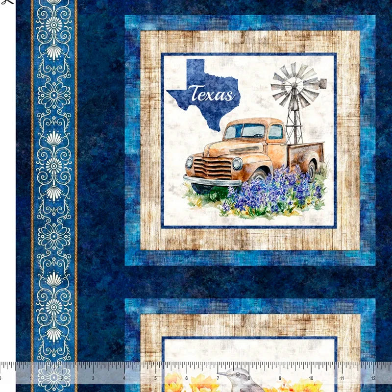 ATXSH Minky Texas Icons Picture Patches Navy 44"/45" Fabric Per Yard