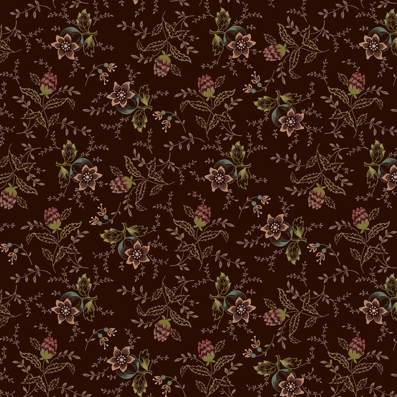 Aubergine Tossed Nosegays Lost Gardens of Heligan Cotton 43"/44" Fabric Per Yard