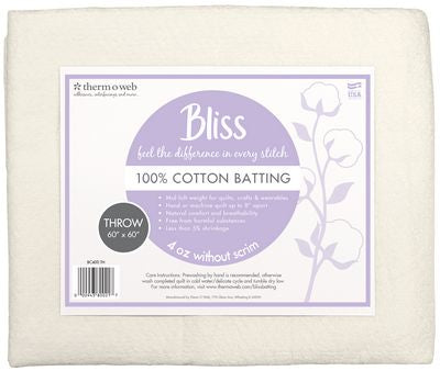 Bliss Batting 100% Cotton Throw 60in x 60in