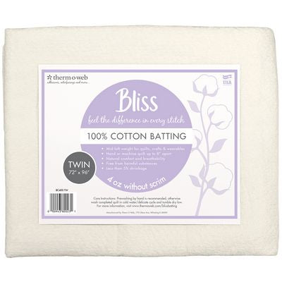 Bliss Batting 100% Cotton Twin 72in x 96in