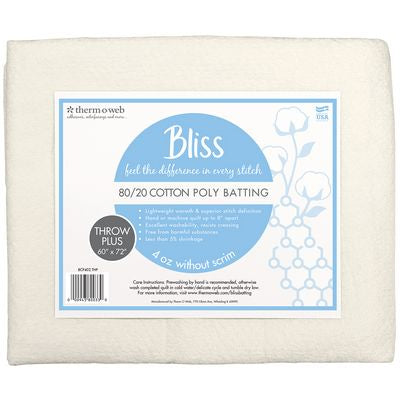 Bliss Batting 80/20 Cotton Poly Throw Plus 60inx72