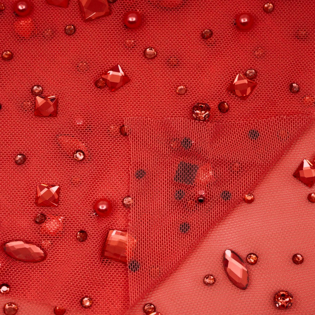 Brilliance Beaded with Rhinestone Stretch Mesh Fabric | Blue Moon Fabrics