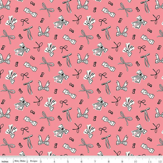 Barbie Vintage Bows Pink Cotton 43"/44" Fabric Per Yard