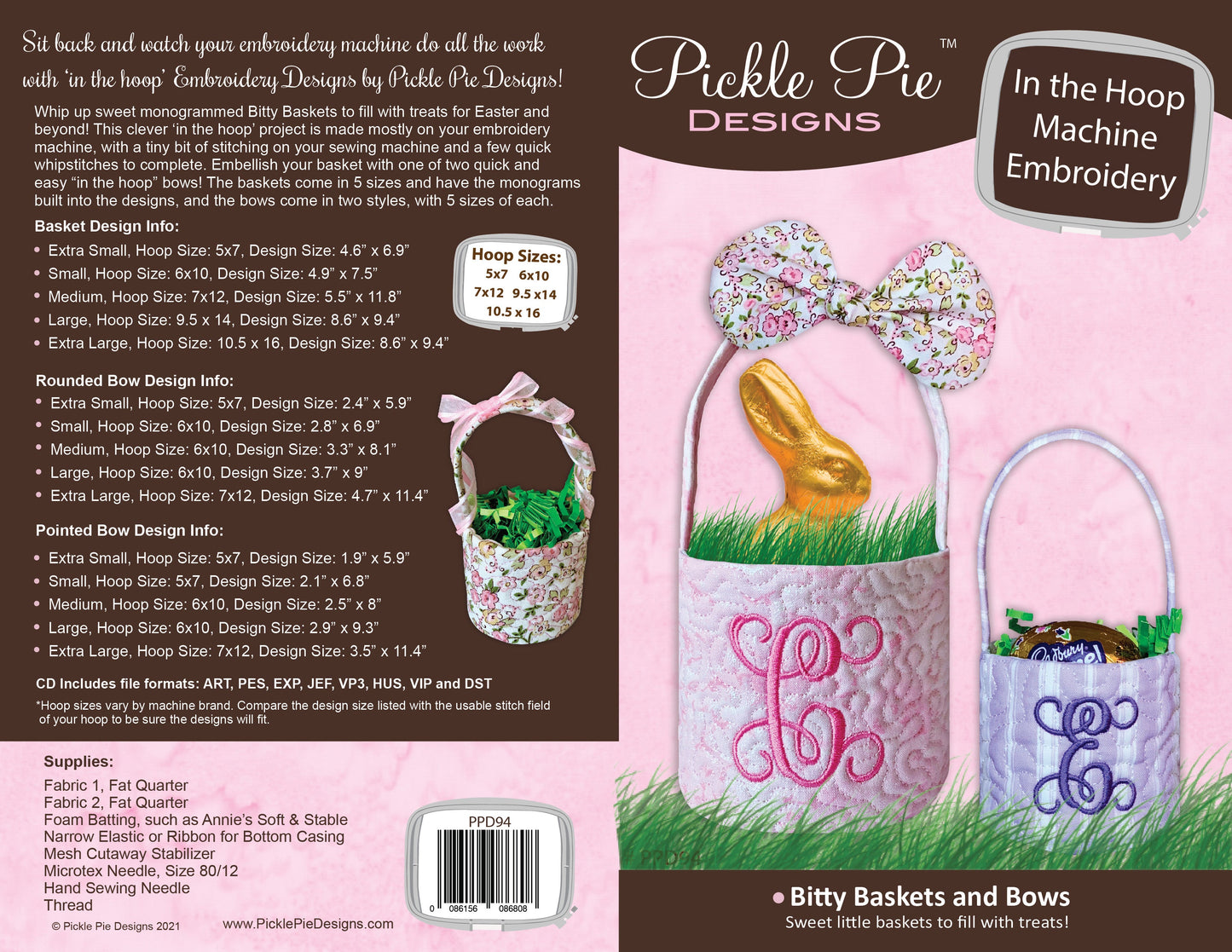 Bitty Baskets In the Hoop Machine Embroidery Design Set