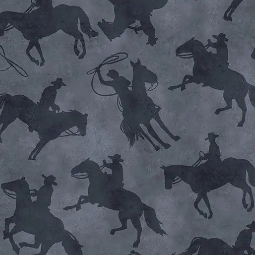 Black Charcoal Cowboys Yellowstone Cotton Wideback Fabric per yard