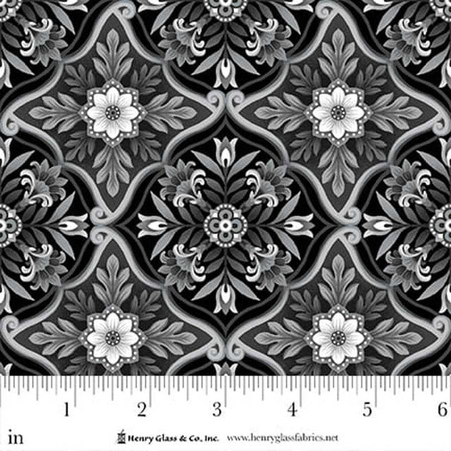 Black Foulard Tiles Scarlet's Treasure 44"/45" Cotton Fabric Per Yard