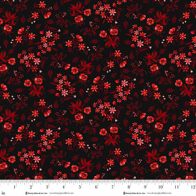 Black Red Nosegays Scarlet's Treasure 44"/45" Cotton Fabric Per Yard