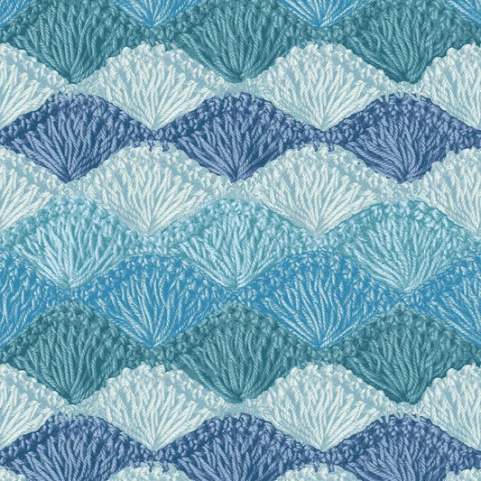 Blue Crochet Clam Shell Stitch Cotton Wideback Fabric Per Yard