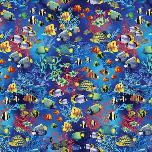 Blue Jewel of the Sea Cotton Wideback Fabric per yard