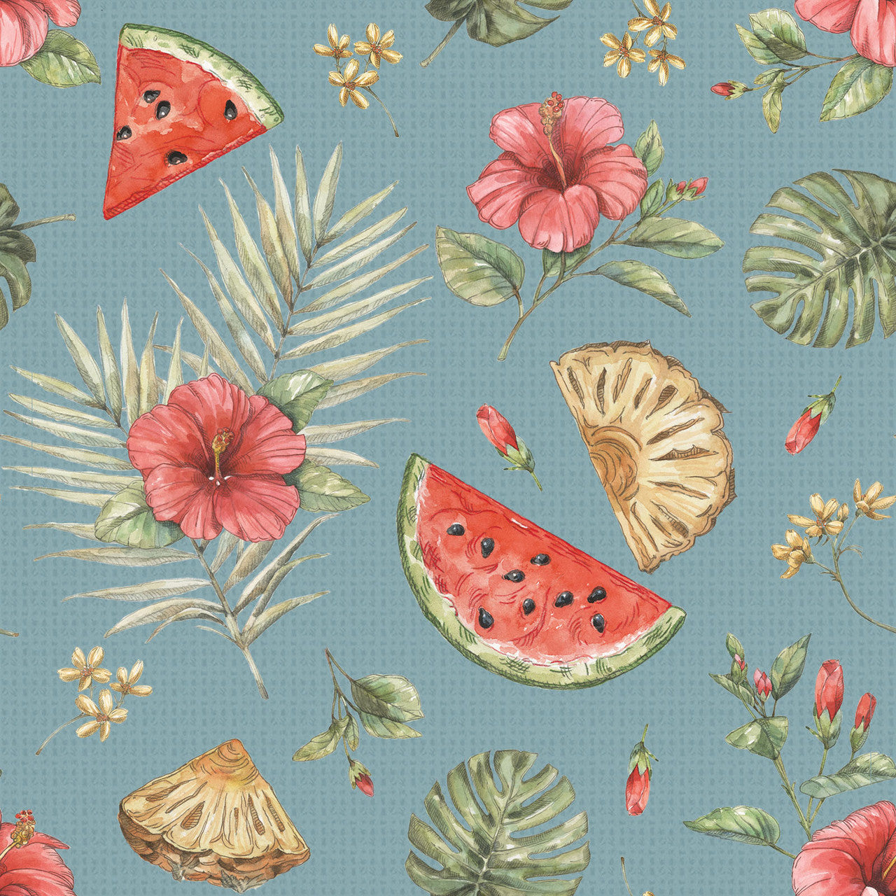 Blue/Multi Vintage Summer 43"/44" Cotton Fabric Per Yard